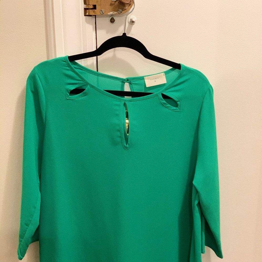 Grass green cutout long sleeve blouse